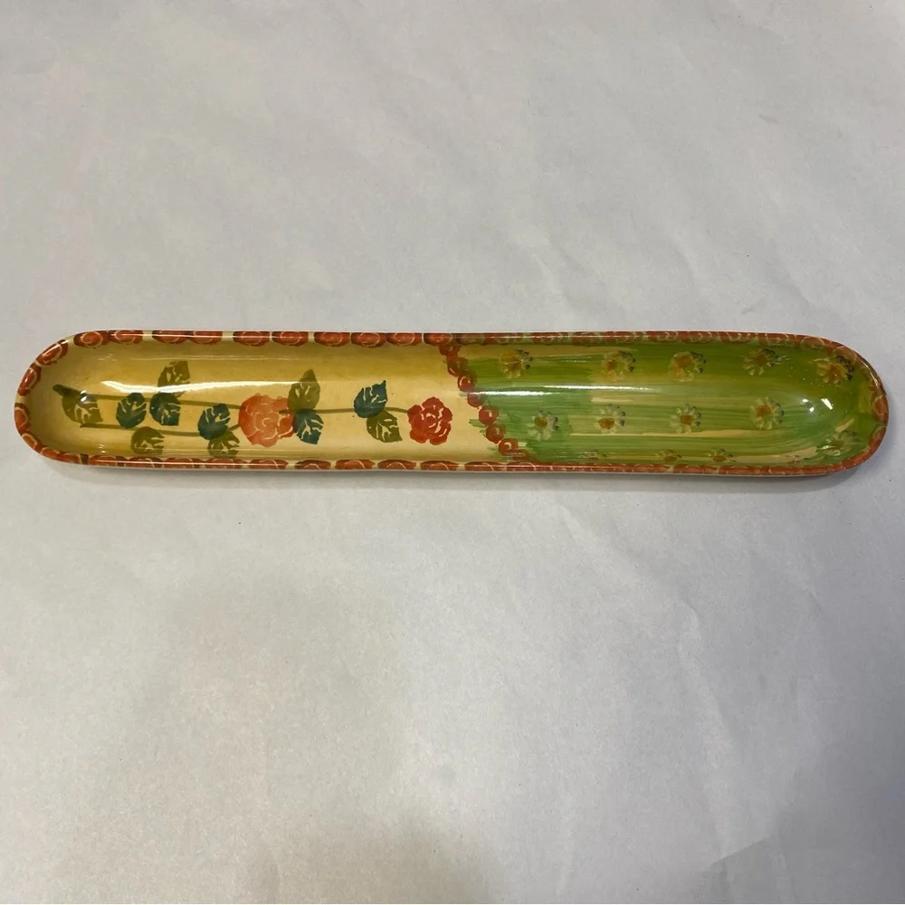 Handpainted Ceramic Olive Dish Tray Appetizer Italy Floral Decorative